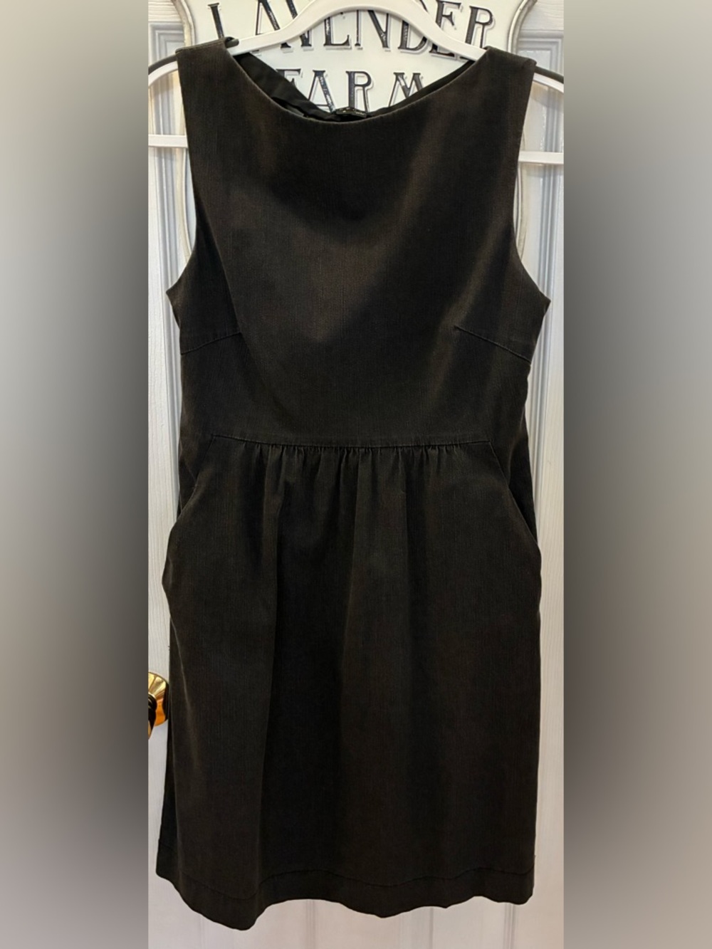 Theory Black Denim Sleeveless Gathered-Waist Mini Dress with Pockets